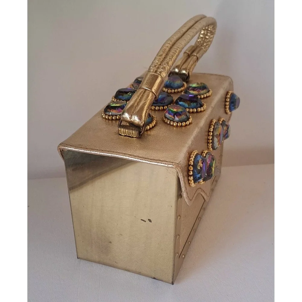VTG 60s Gold Box Purse Hollywood Glamour